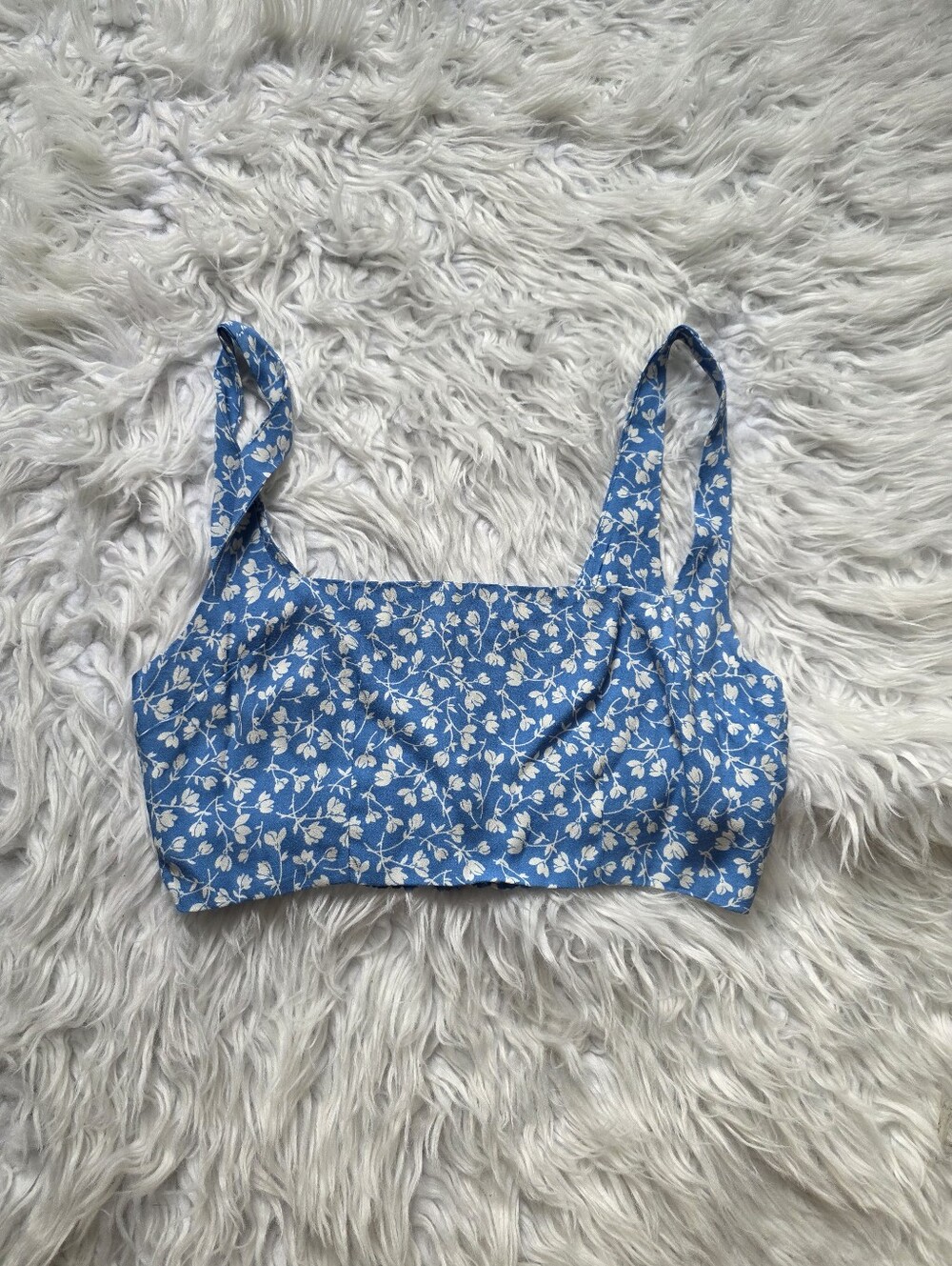 Reformation Blue Floral Square-Neck Crop Camisole